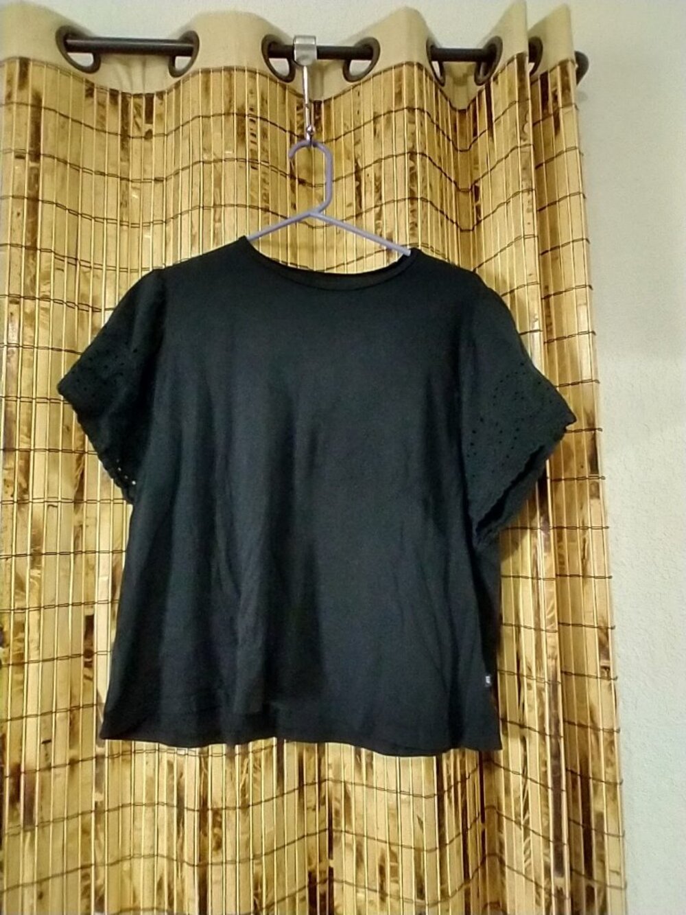 Gap Black Short Sleeve Eyelet Lace Detail Tee Top Size XL